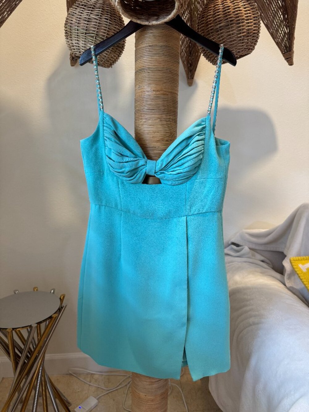 Self-Portrait aqua crepe mini dress - size US 0 - Picture 3 of 9